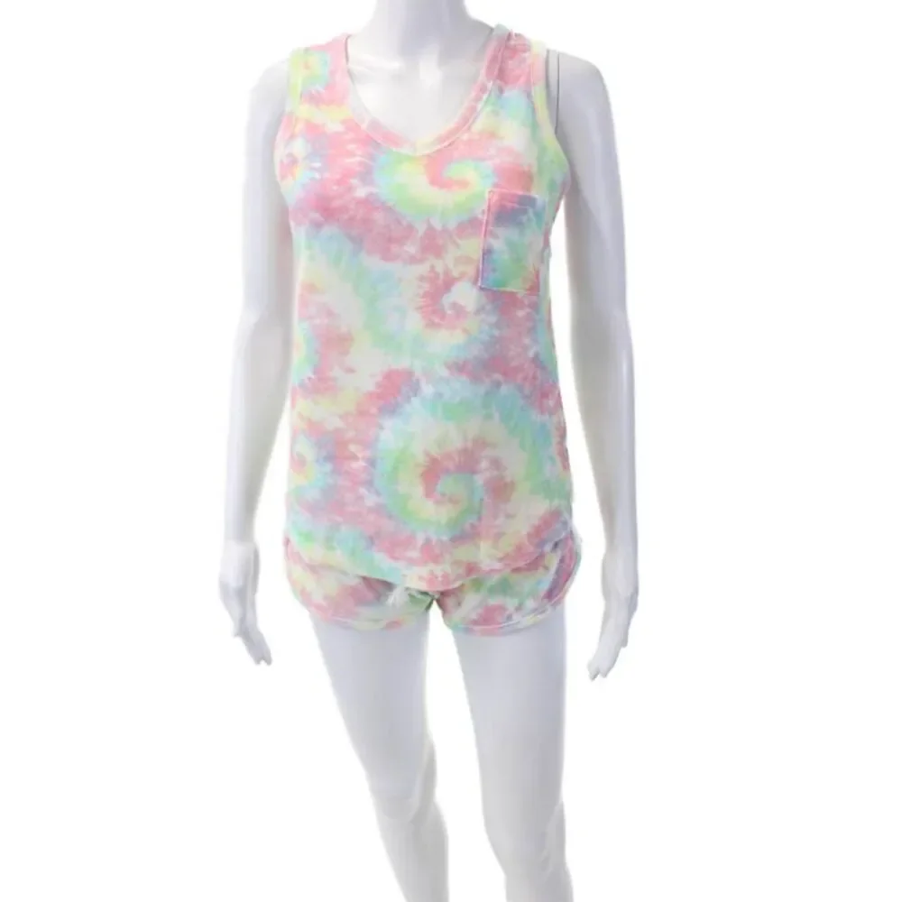 Emerson Road Womens Tie Dye Print Terry Sleepwear Set Multicolor Size XS